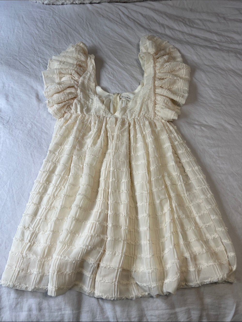 Cream Ruffled Sleeve Babydoll Dress